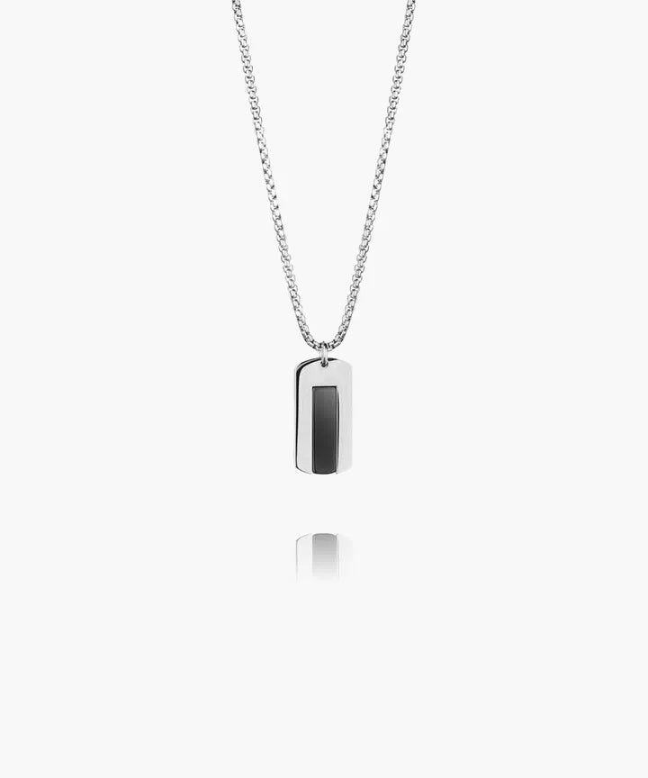 DOGTAG NECKLACE - BLACK AGATE SILVER