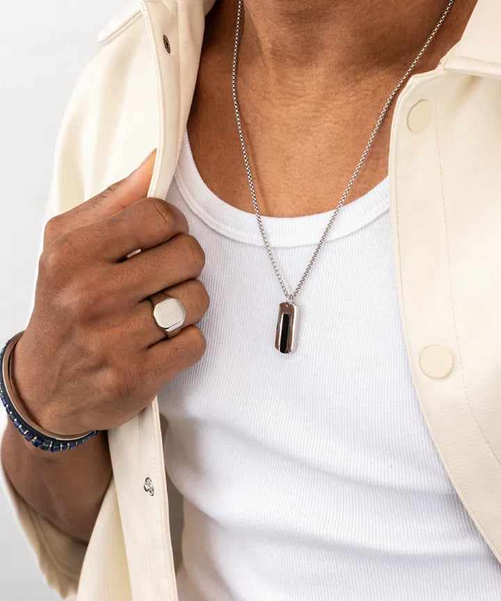 DOGTAG NECKLACE - BLACK AGATE SILVER