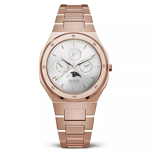 LUNAR CALENDAR QUARTZ ROSE GOLD METAL WHITE DIAL