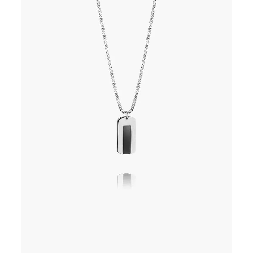 DOGTAG NECKLACE - BLACK AGATE SILVER