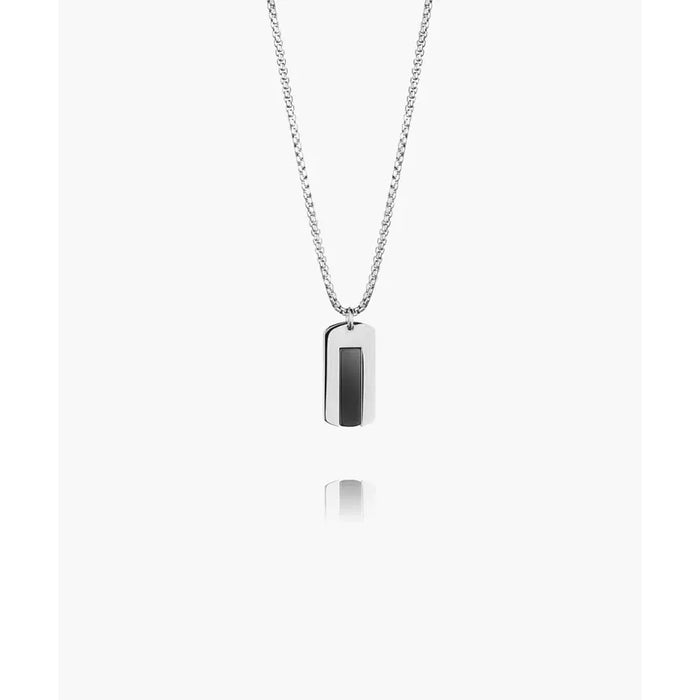 DOGTAG NECKLACE - BLACK AGATE SILVER