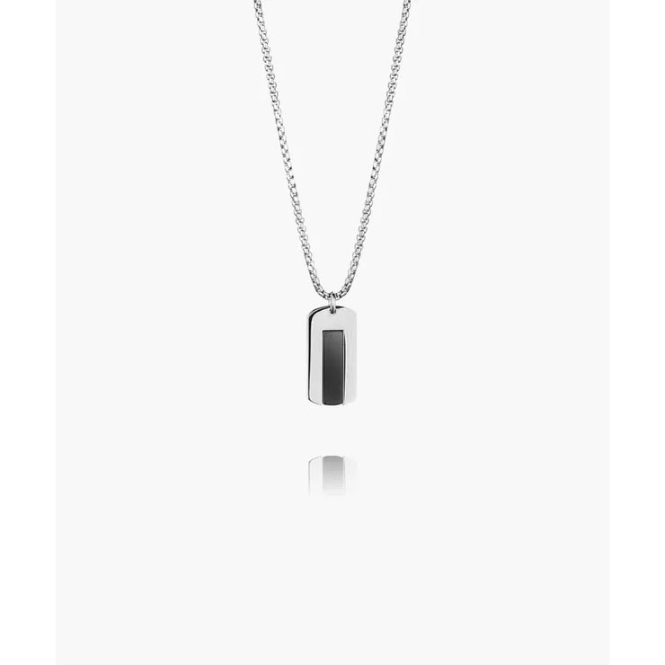 DOGTAG NECKLACE - BLACK AGATE SILVER