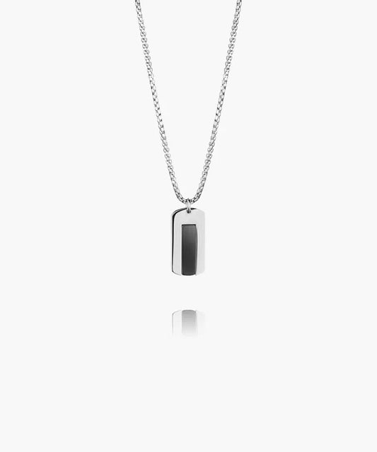 DOGTAG NECKLACE - BLACK AGATE SILVER