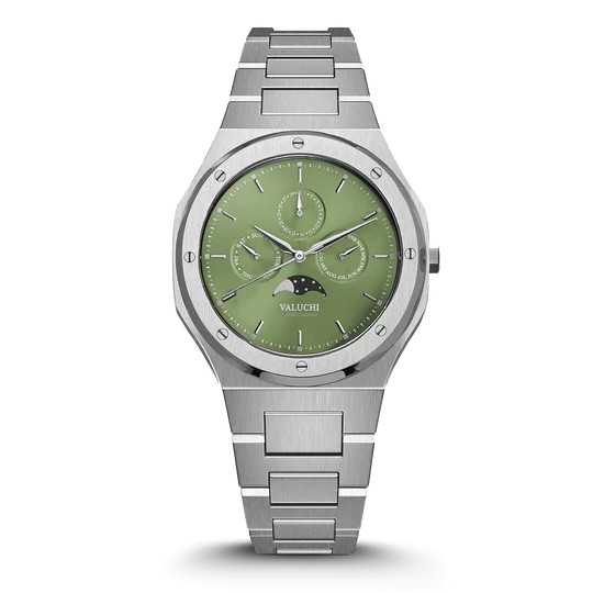 LUNAR CALENDAR AUTOMATIC SILVER GREEN DIAL