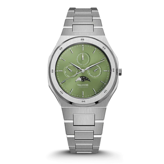 LUNAR CALENDAR AUTOMATIC SILVER GREEN DIAL