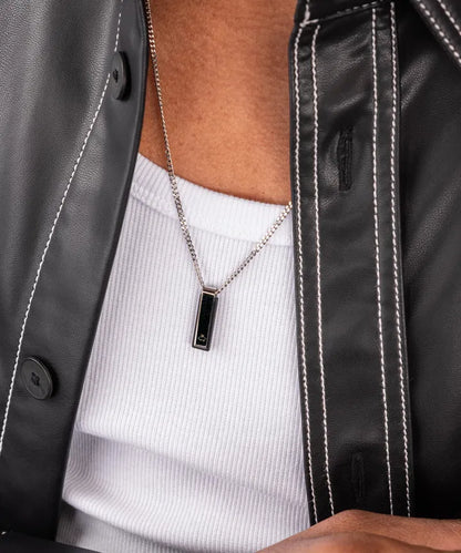 MONOLITH NECKLACE - BLACK AGATE  SILVER