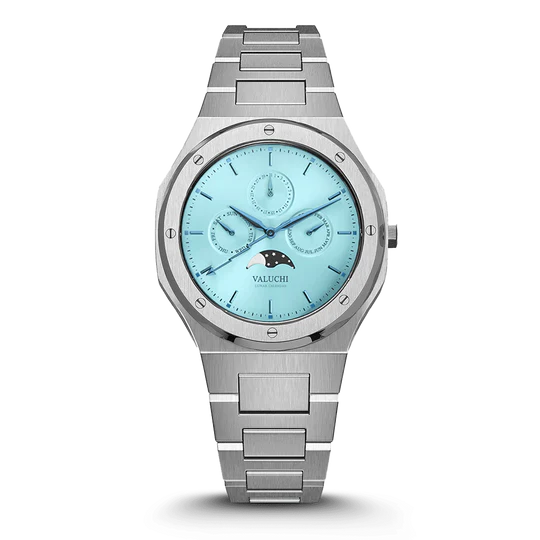 LUNAR CALENDAR QUARTZ SILVER ICE DIAL