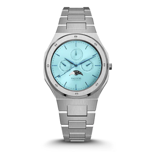 LUNAR CALENDAR QUARTZ SILVER ICE DIAL