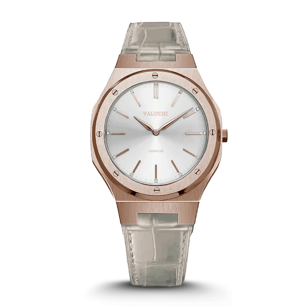 SIGNATURE ROSE GOLD LEATHER WHITE