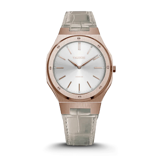 SIGNATURE ROSE GOLD LEATHER WHITE